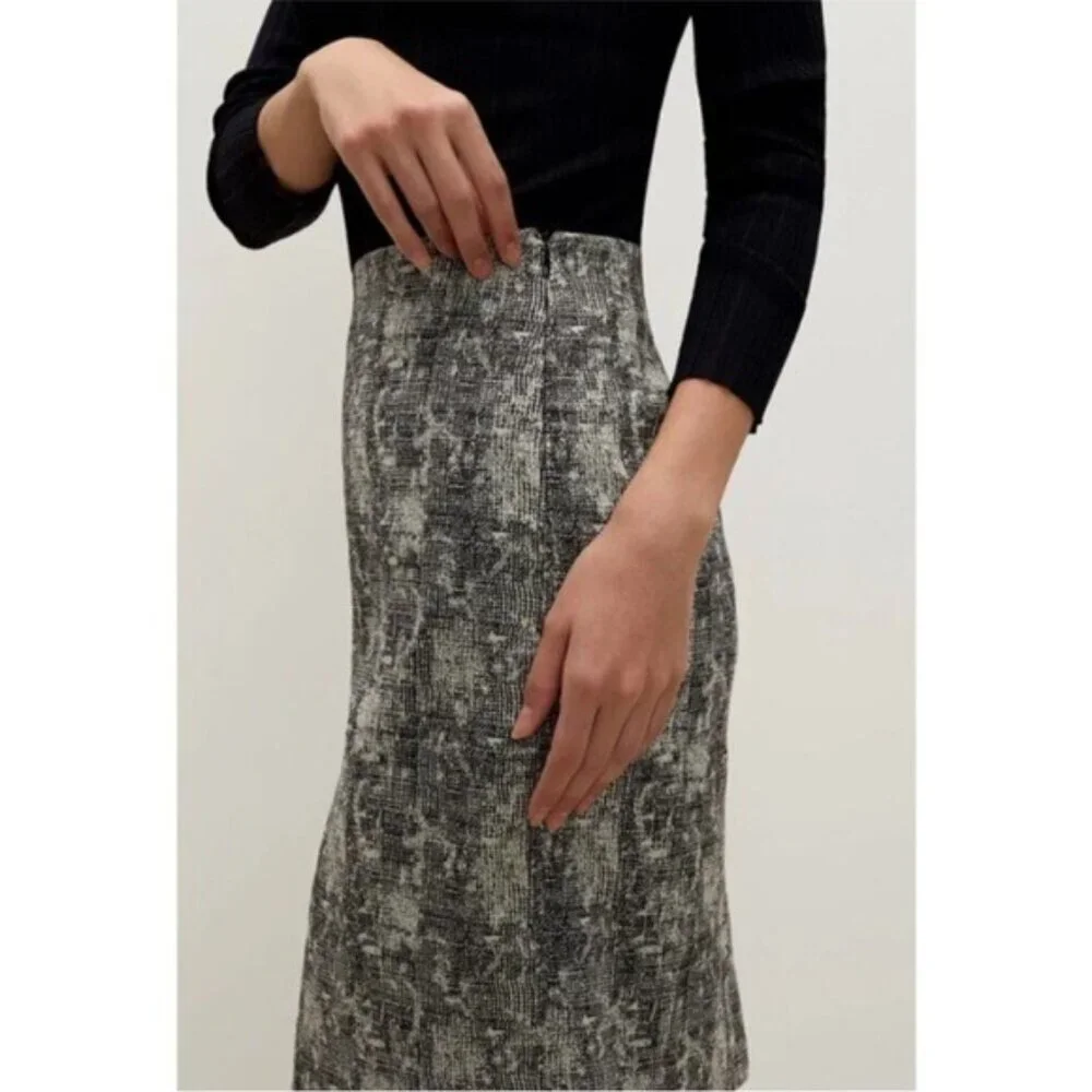 MM. Lafleur Crosby Pencil Skirt Scribble Jacquard Black Cream Size 8 NEW